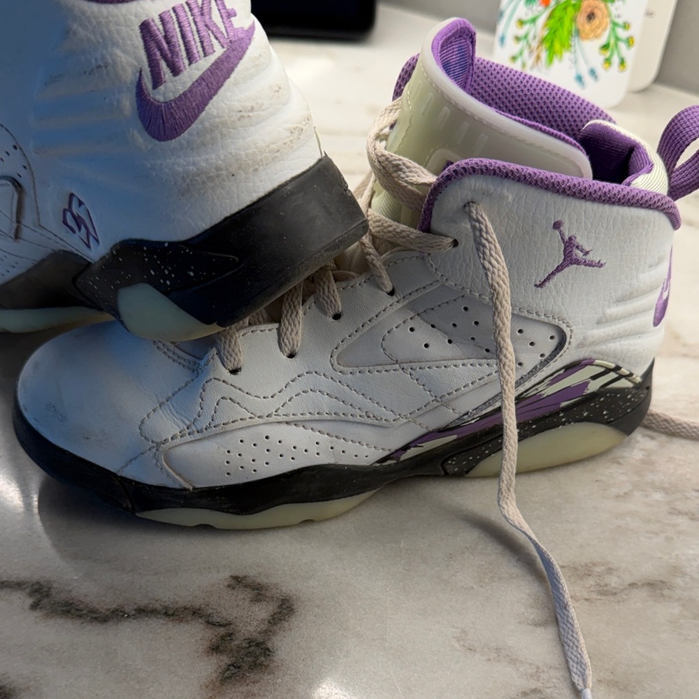 Nike Kids White and Purple High-Top Sneakers
